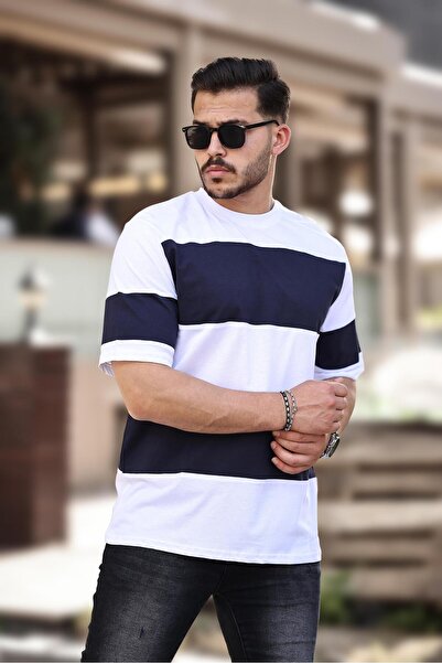 Miron Μπλουζάκι με κοντό μανίκι Navy Blue White Oversize - 2421
