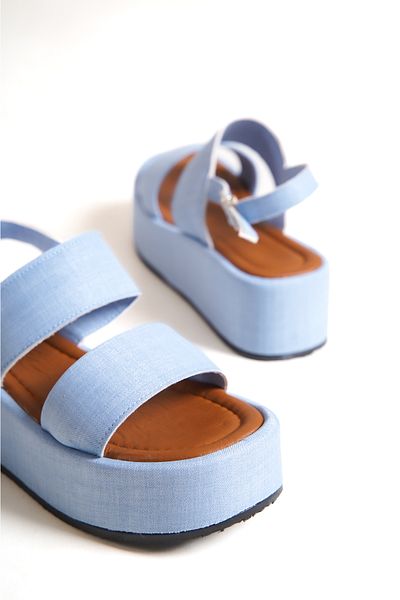 Capone Outfitters Damskie sandały jeansowe na koturnie, na koturnie