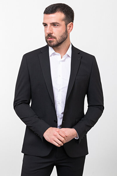 Mcr Прямий Slim Fit Mono комір Класичний чоловічий піджак Чорний - 40318.23Y