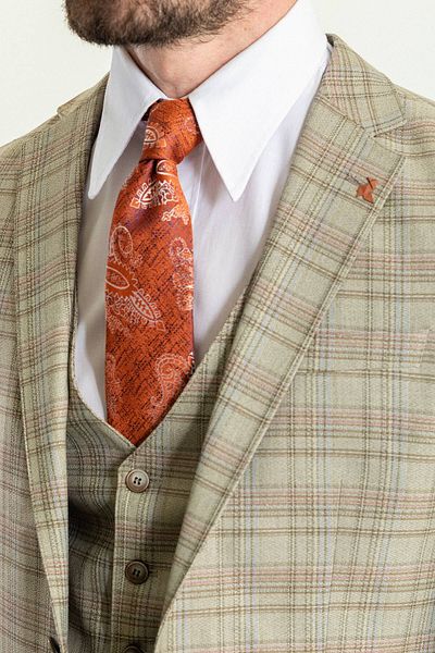 Mcr Plaid Slim Fit Mono Collar Men's Suit Beige - 45223.23Y