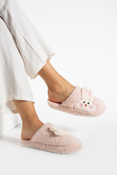 Efolle Women's Rabbit Figured Silent Sole Plush Cute House Slippers