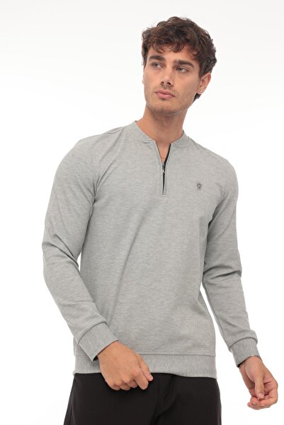 Miron College Collar Half Zipper Sweatshirt - Regular Fit, Gray, 2317