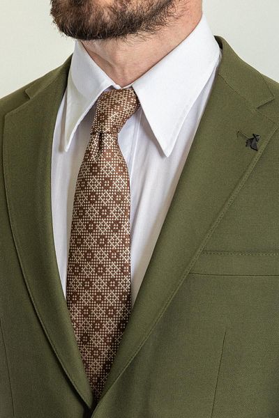 Mcr Straight Slim Fit Mono Collar Linen Men's Suit Khaki - 45227.23Y