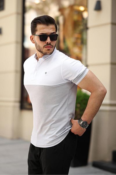 Miron Λευκό γκρι Kagi Ston Piece Polo γιακά κοντομάνικο T-shirt-2402