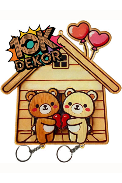 10kdekor Sevimli Ayıcıklar Duvar Askılı Ahşap Anahtarlık 20 x 20 - Sevgiliye ...