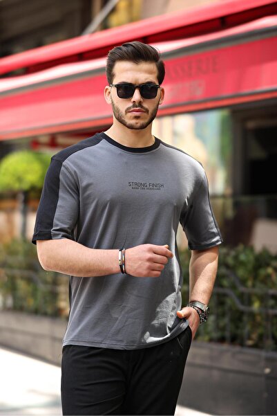 Miron تي شيرت أسود مدخن كبير الحجم - لمسة نهائية قوية، كم قصير 2411