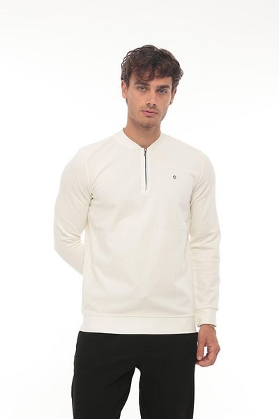 Miron Φούτερ με μισό φερμουάρ College Collar - Regular Fit White 2317
