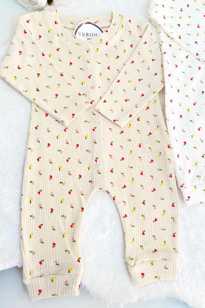 VERONA TARZ Floral Patterned 2-Piece Jumpsuit Set for 1-3-6 Months Baby Girl