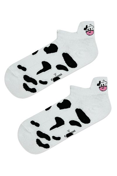 CARNAVAL SOCKS Спортни чорапи до глезена с шарка на крава и бродерия