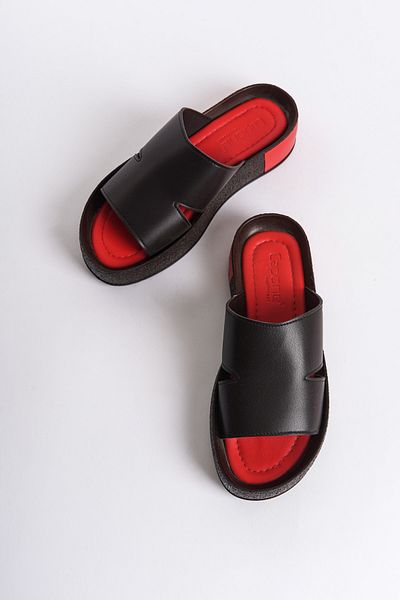 Capone Outfitters Side Decollete, Single Strap, Colorful Detailed Wedge Heel Women's Slippers