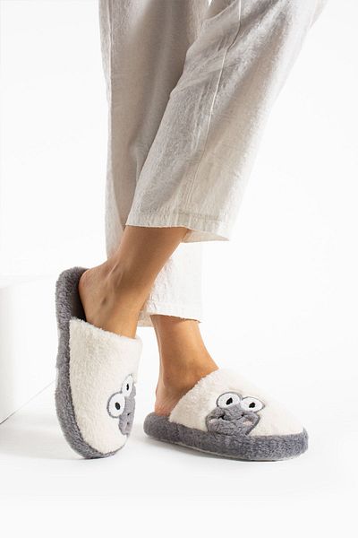 Efolle Women's Frog Figured Silent Sole Plush House Slippers