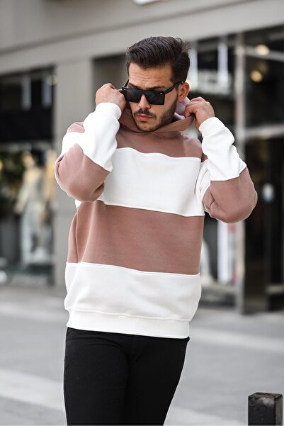 Miron Бял камилов суитшърт с качулка - три нишки, блокова част - 2316