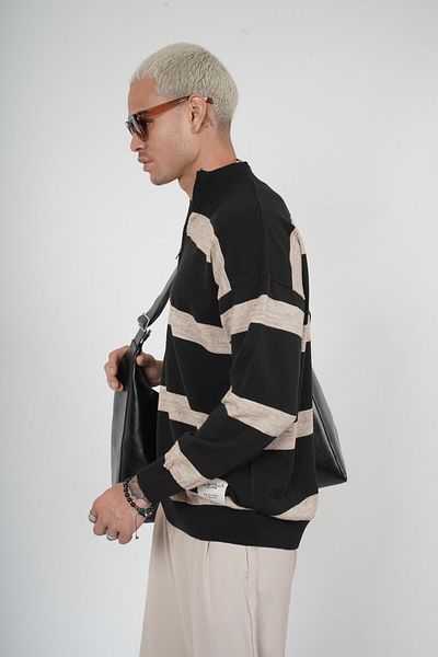 Butik Striped Half Zipper Oversize Knitwear Sweater