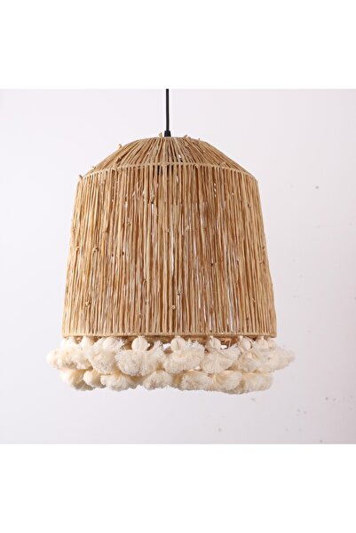 Mylamp İstanbul Rafya ve Ponponlu  Separatörlü 37x43 cm Avize.