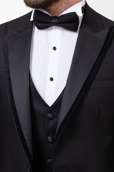 Mcr Straight Slim Fit Wide Collar Men's Groom Suit Black - 45224.23Y
