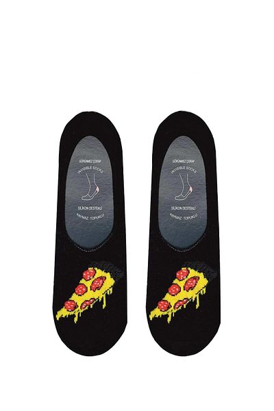 CARNAVAL SOCKS Черни силиконови балерини с шарка на пица, неплъзгащи се