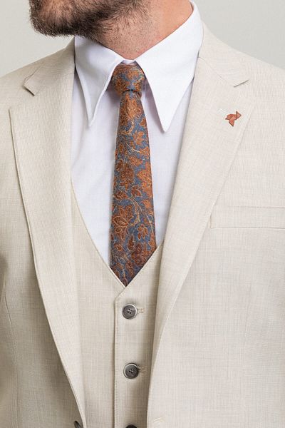 Mcr Striped Slim Fit Mono Collar Men's Suit Beige - 45201.23Y