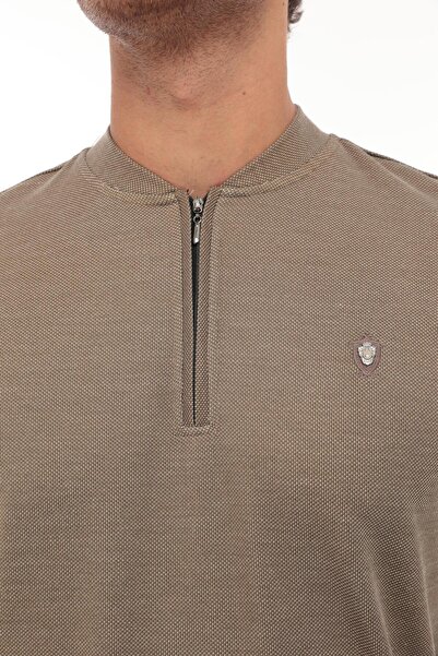 Miron Yarım Fermuarlı Kolej Yaka Sweatshirt Regular Fit-kahverengi- 2317