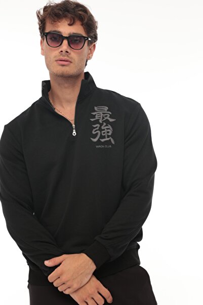 Miron Hanorac negru cu trei fire, cu fermoar, cu detaliu de broderie, cu croiala normală - 2327