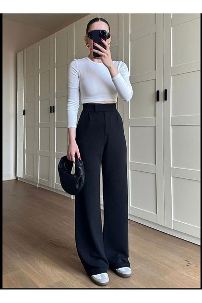 Bella Women's High Waist Vecle Belli̇ Palazzo Pant