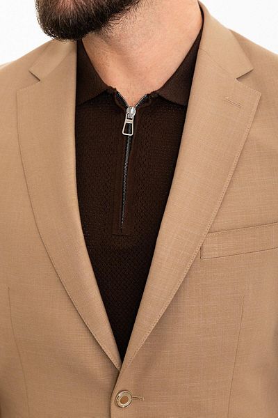 Mcr Straight Slim Fit Mono Collar Linen Men's Jacket Beige - 40302.23Y