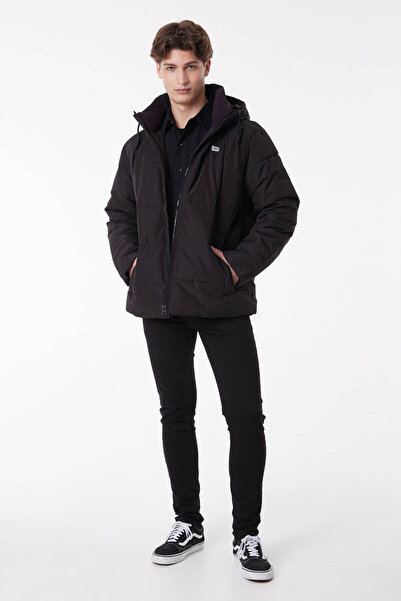 Lee Regular Fit Normal Cut Hooded Black Puffer Coat