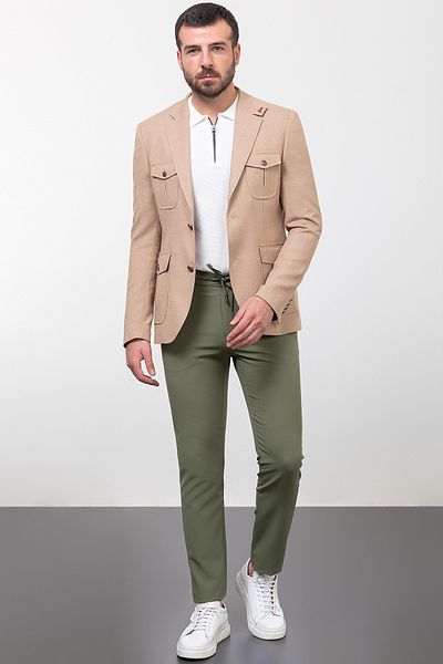 Mcr Crushed Slim Fit Bag Pocket Mono Collar Linen Men's Jacket Beige - 40316.23Y