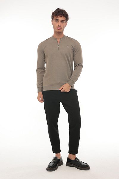 Miron Φούτερ με μισό φερμουάρ College Collar - Regular Fit, Καφέ, 2317