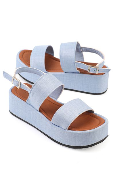 Capone Outfitters Damskie sandały jeansowe na koturnie, na koturnie