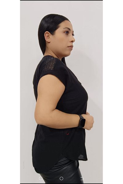 AKŞEN GİYİM Plus Size Brode Detailed Cotton Washed V-Neck Blouse - Shoulder and Pocket High Design