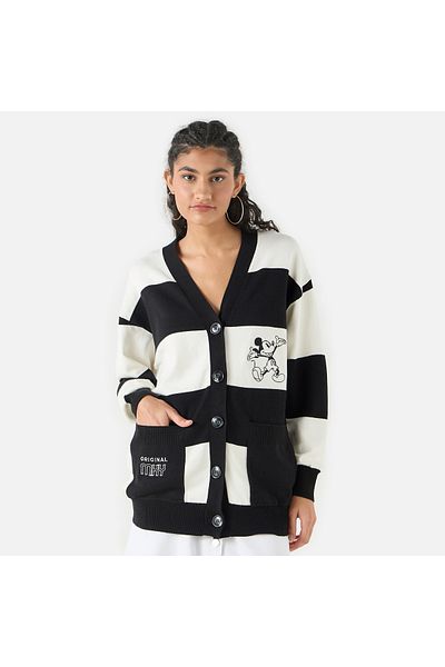 SP Characters Print Longline Cardigan with Long Sleeves and Pockets