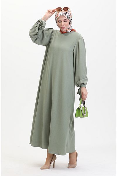 sefamerve Kleid mit gerafften Ärmeln 1053-06 Grün