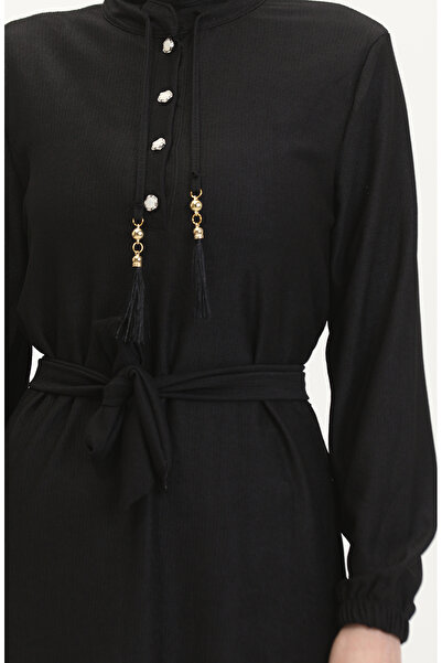 sefamerve Black Judge Collar Buttoned Dress - 5025-04