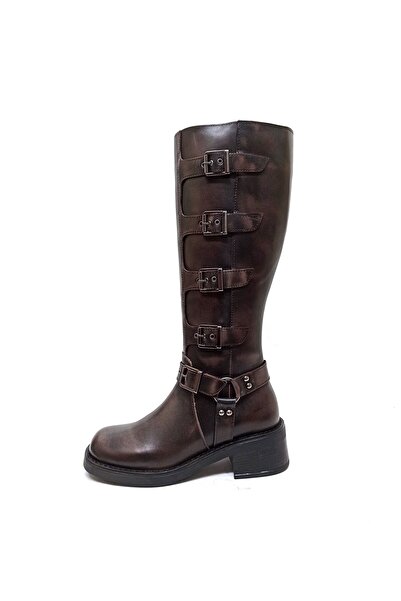 ALBİNİ ALBİNİ KAHVE  DERİ KADIN ÇİZME BOT AYAKKABI