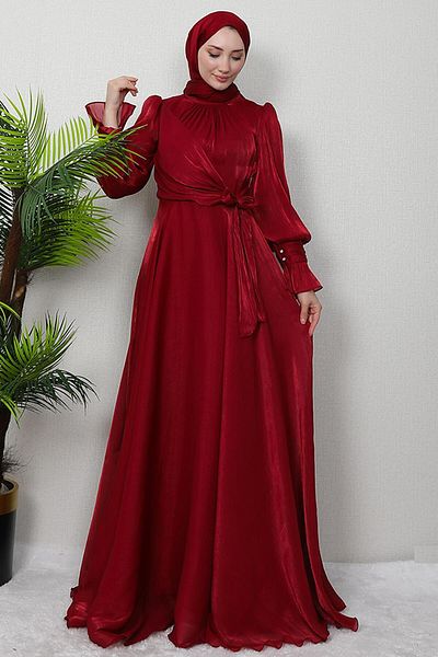 GİZ AGİYİM Rochie de seara din matase burgundy - Detaliu fundita