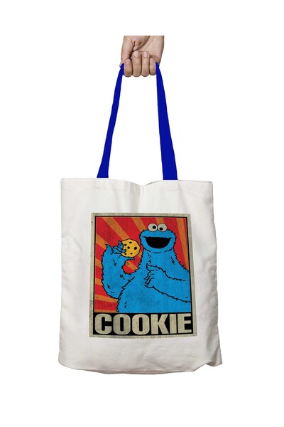 ART HEDİYE Blue Handle Sesame Street Cookie Monste Soviet t Washable Shoulder...