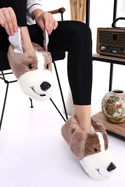 Altın Adım Λούτρινα μαλακά χειμωνιάτικα παπούτσια για το σπίτι με φιγούρες σκύλου και αντιολισθητικές και ηχομονωτικές βάσεις