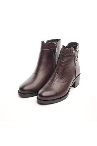 derinet Hakiki Deri Kısa Topuk Fermuarlı Kadın Bot