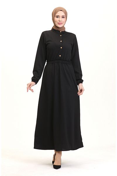 sefamerve Φόρεμα Judge Collar Half Buttons 0522-02 Μαύρο
