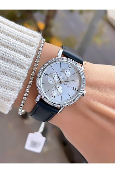 Ferrucci Leather Wristwatch and Waist Gift: Roman Numeral Stone 3 Atm Waterproof Woman