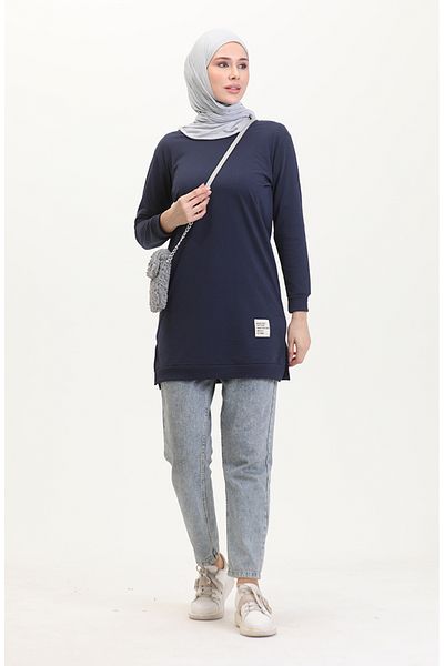sefamerve Sport-Tunika mit Schlitzen 0529-04 Marineblau