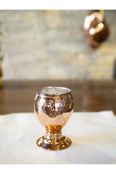 Bakır Concept Copper Goblet Glass Hammer Tattooed Copper Color