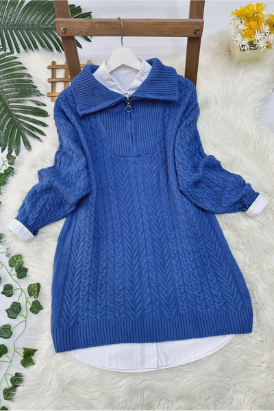 MODAQU Zippered Soft Knitwear Sweater - Indigo