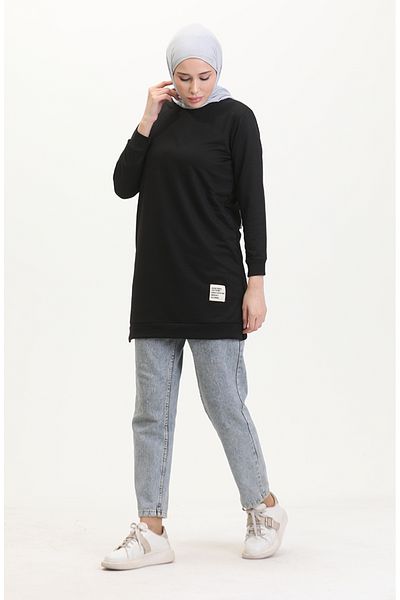 sefamerve Schwarze Sport-Tunika mit Schlitz – 0529-01