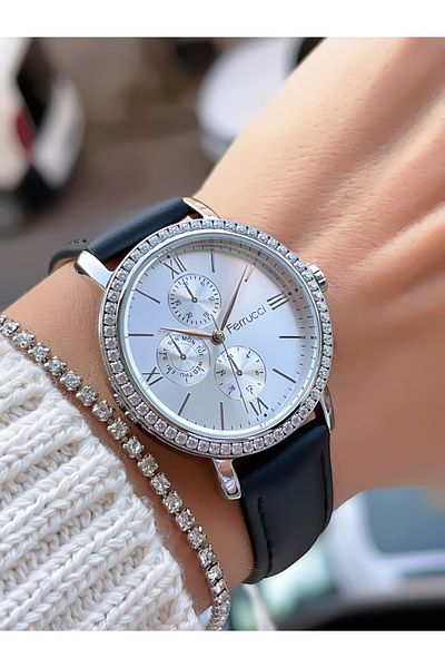 Ferrucci Leather Wristwatch and Waist Gift: Roman Numeral Stone 3 Atm Waterproof Woman