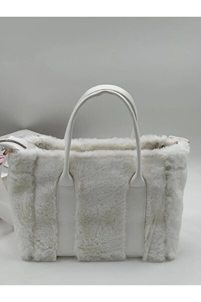 AngelBags Geantă de damă, albă, cu curea coloană, din pluș, tip crossbody