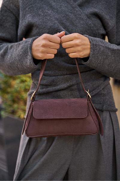 Madamra Brown Suede Women's Alba Simple Design Women's Shoulder Bag with Cover -