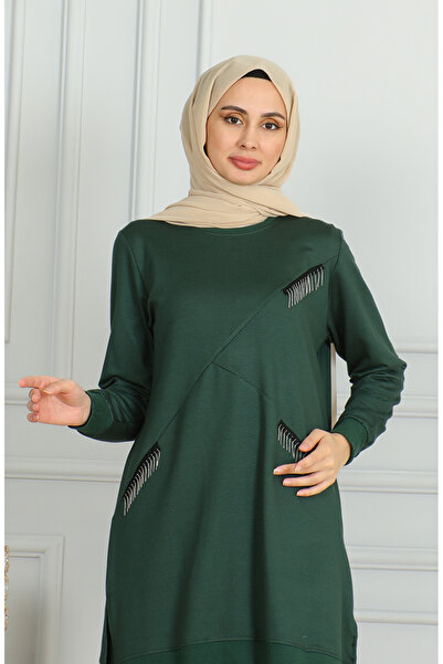 sefamerve Tassel Detailed Tunic Trousers Double Suit 20042-04 Emerald Green