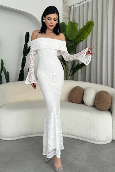 barış sülün lovebox Dámské večerní šaty s podšívkou z krajkové látky bez ramínek s dlouhým rukávem 282