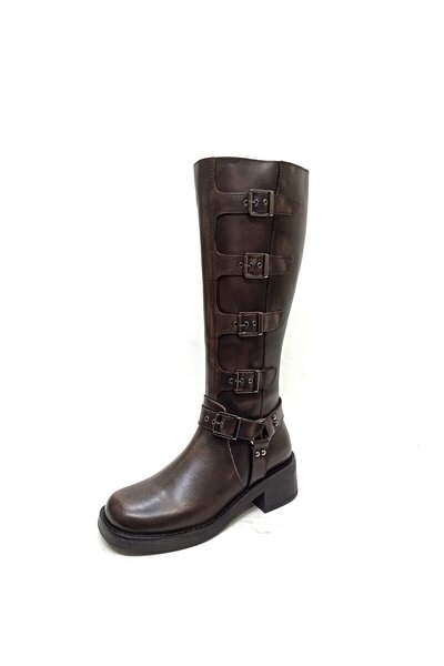 ALBİNİ ALBİNİ KAHVE  DERİ KADIN ÇİZME BOT AYAKKABI